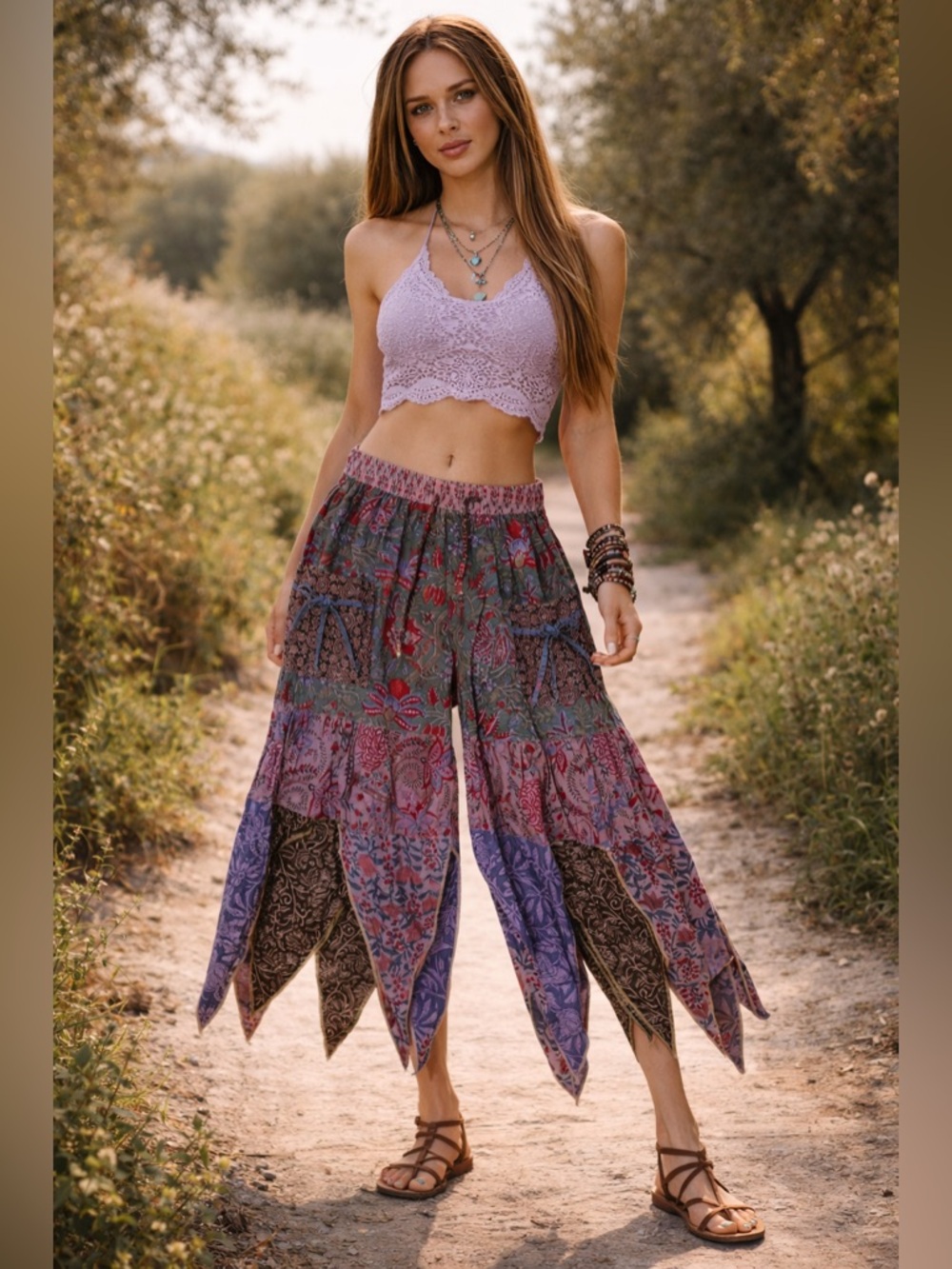 Hippie Forever Handmade Patchwork Handkerchief Pants Women SZ OS Enchanted Fairy
